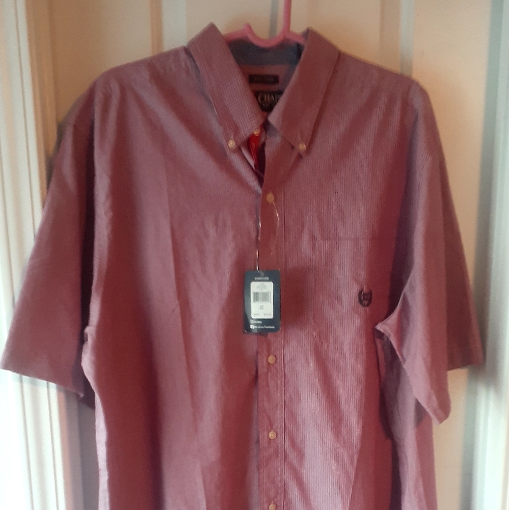 Chaps Red Casual Button Down mens Shirt with Subtle Stripes